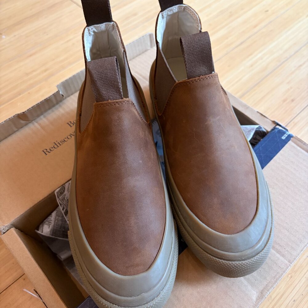 SeaVees Brown Leather Slip-On Ankle Boots with Tan Sole